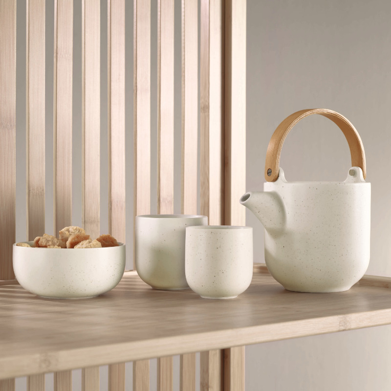 Théière ASA Selection Japandi - Porcelaine Blanche Avec Poignée En Bois - Neuve