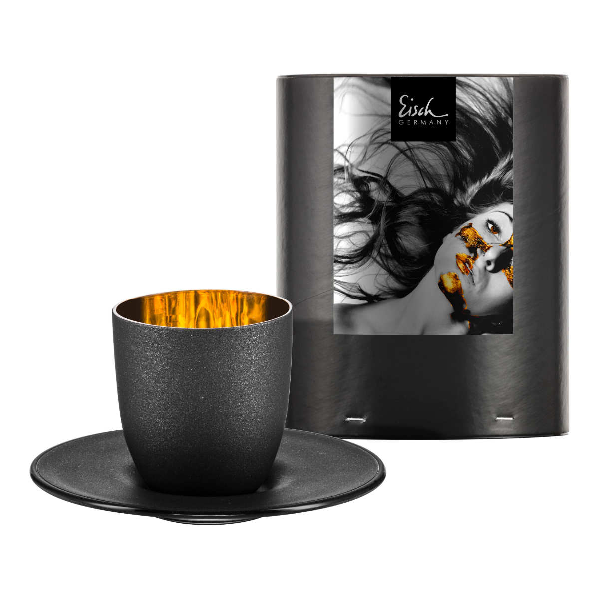 Eisch cosmo schwarz gold Espressoobertasse mit Untertasse Glas Set 2-tlg.