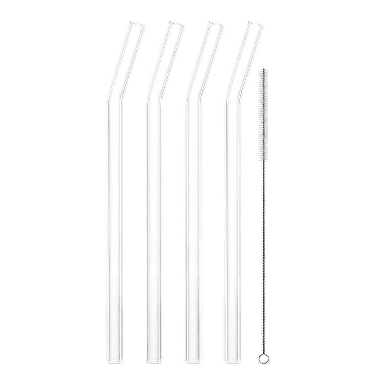 Eisch Gentleman Bent glass straw set of 4 with cleaning brush - in gift box l: 22.5 cm / d: 9 mm