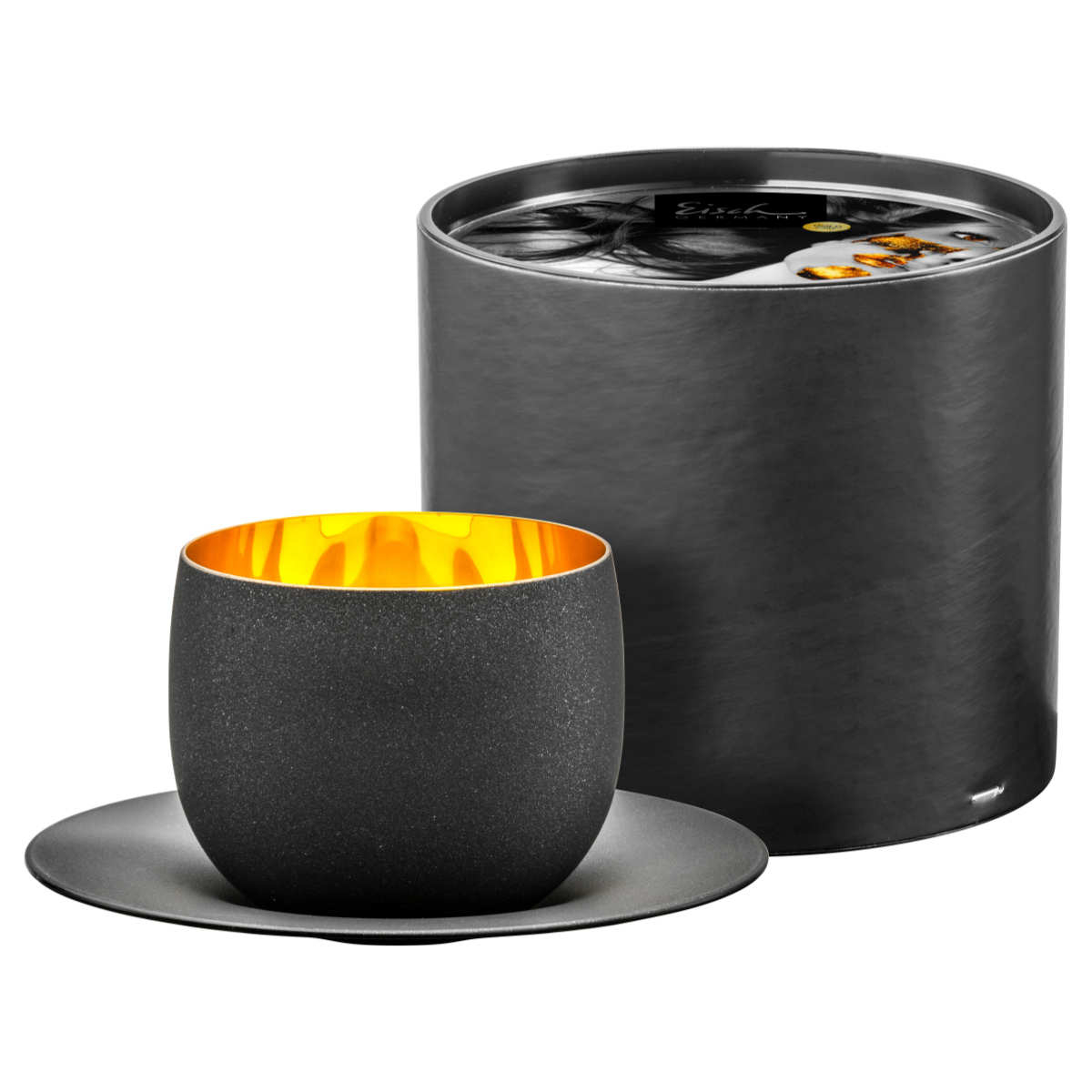Eisch cosmo schwarz gold Cappuccinoobertasse mit Untertasse Glas Set 2-tlg.
