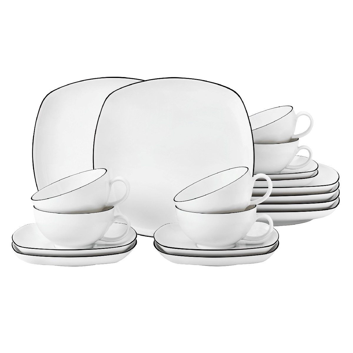 Seltmann Weiden Lido Black Line Tee-Set large square 18 pieces