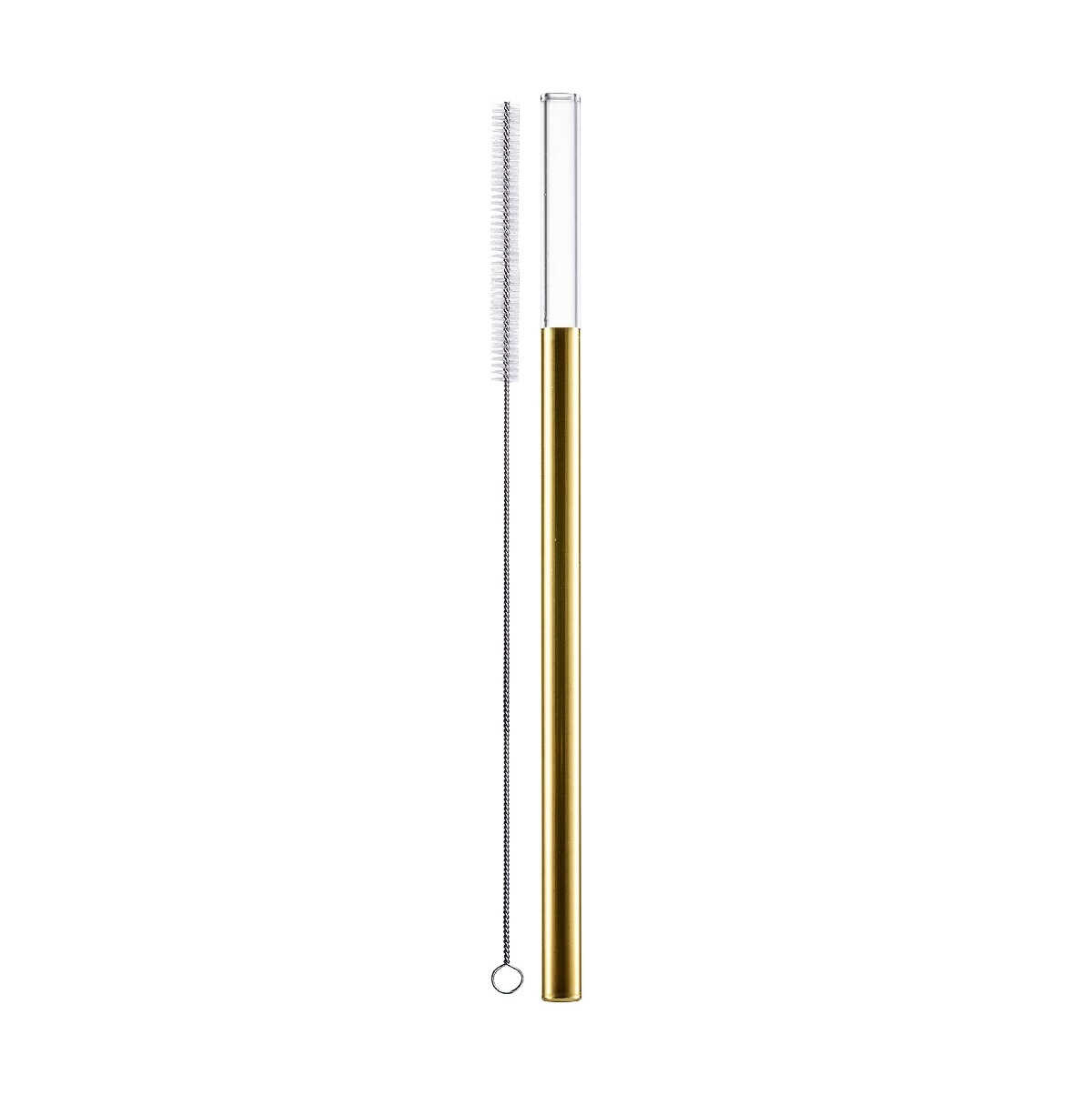Eisch Gentleman Gold Glass Straw with Cleaning Brush - in Gift Box l: 20 cm / d: 9 mm
