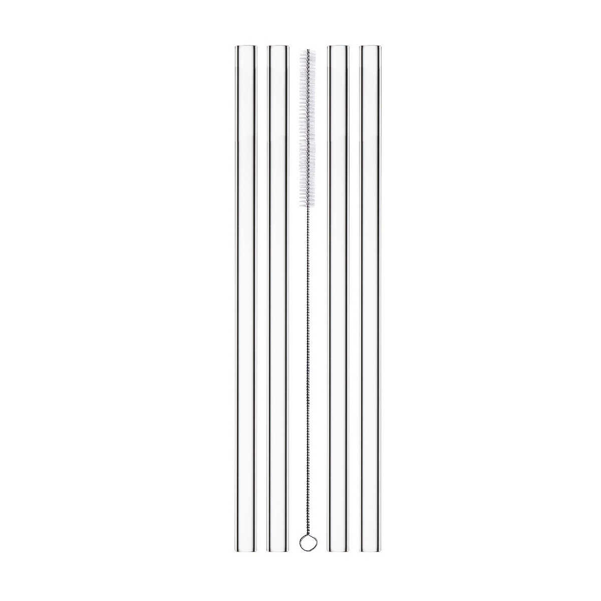Eisch Gentleman Set of 4 glass straws with cleaning brush - in gift box l: 20 cm / d: 9 mm