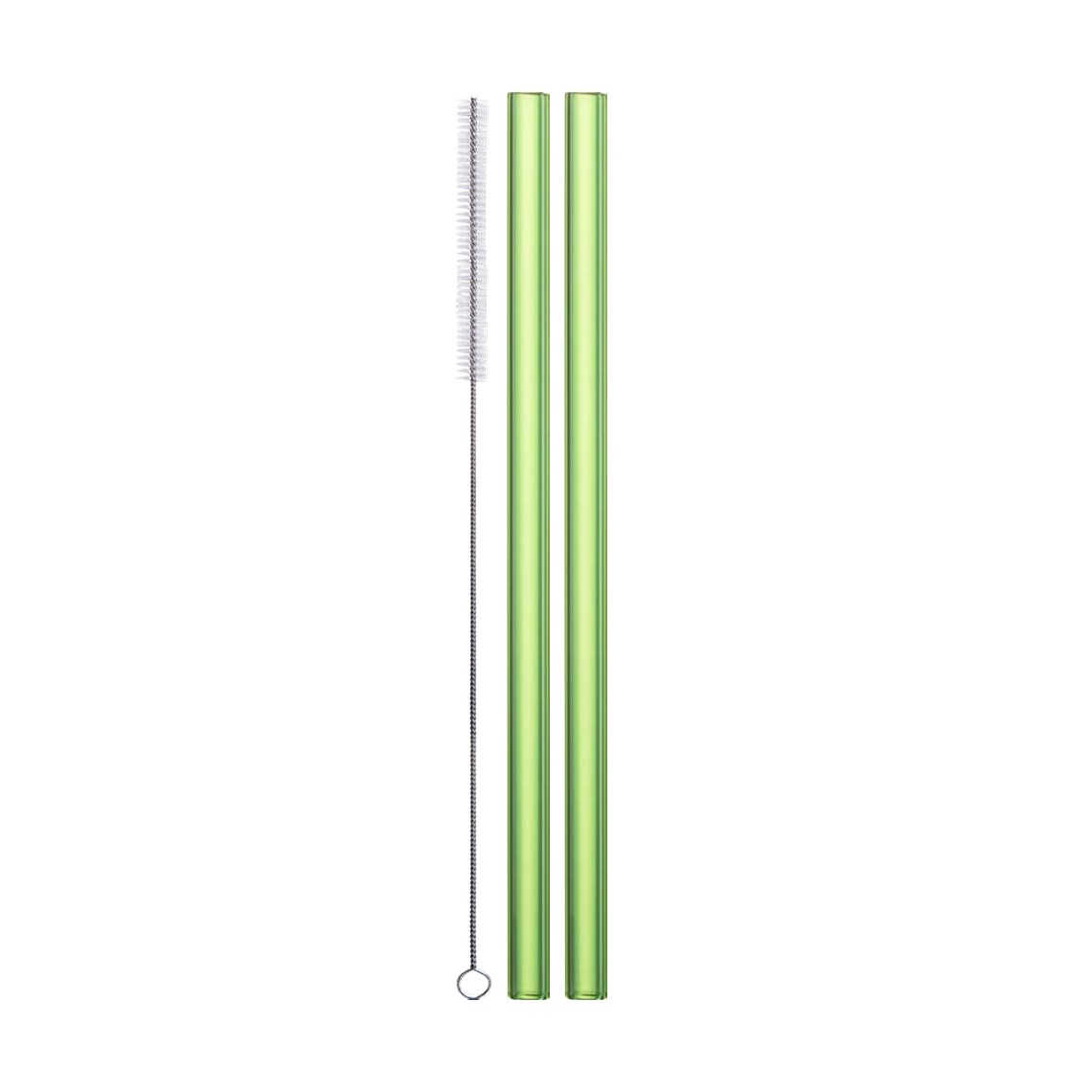 Eisch Gentleman Green Glass Straw Set 2 pcs. with Cleaning Brush - in Gift Box l: 20 cm / d: 9 mm