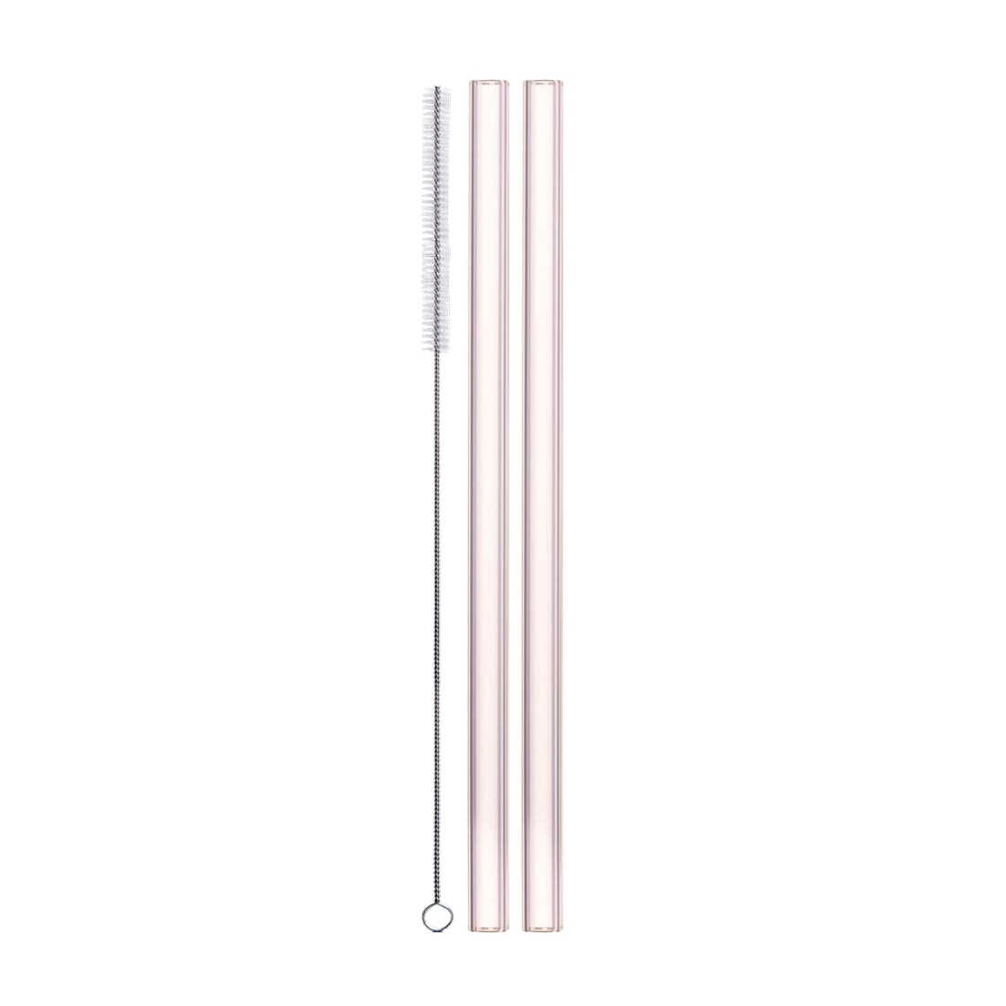 Eisch Gentleman Set of 2 glass straws in rosé with cleaning brush - in gift box l: 20 cm / d: 9 mm