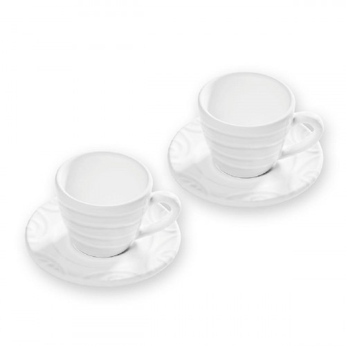 Gmundner Keramik Weißgeflammt Espresso Gourmet für 2 Personen Set 4-tlg.