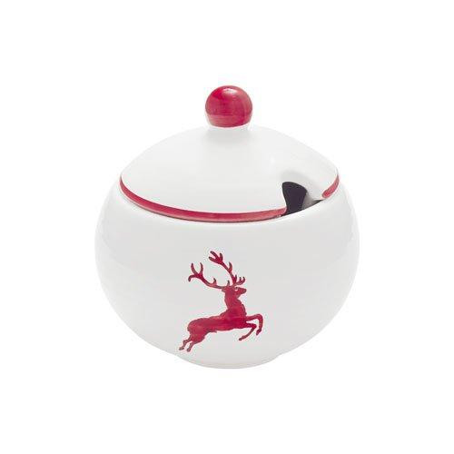 Gmundner Keramik Rubinroter Hirsch Zuckerdose glatt mit Ausschnitt d: 10 cm / h: 11 cm