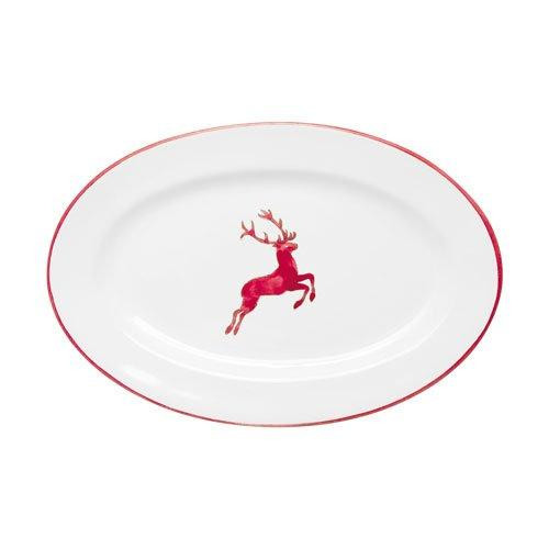 Gmundner Keramik Rubinroter Hirsch Platte oval mit Fahne Gourmet 21x14x2,1 cm