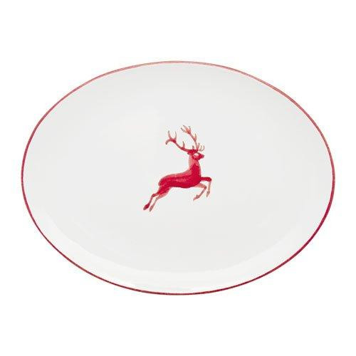 Gmundner Keramik Rubinroter Hirsch Platte oval 28x21x2,3 cm