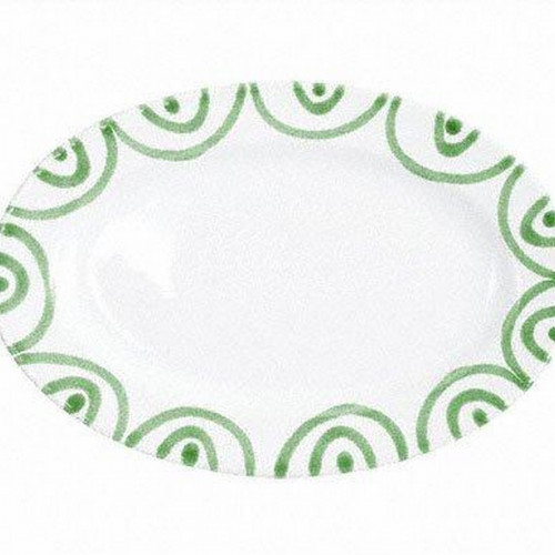 Gmundner Keramik Grüngeflammt Platte oval mit Fahne Gourmet 21x14x2,1 cm