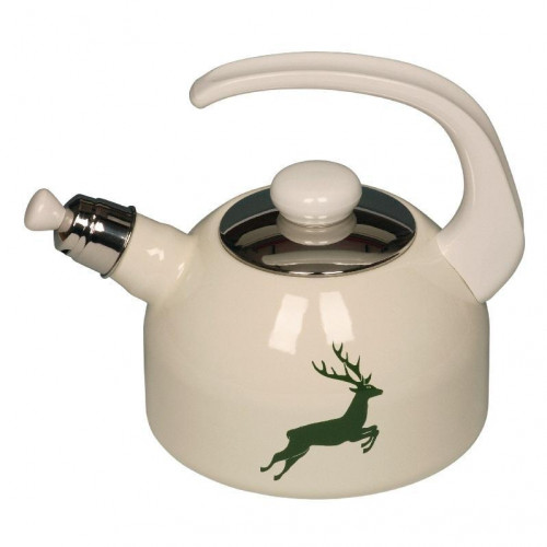Gmundner Keramik by Riess Grüner Hirsch Wasserkessel mit Flöte - Emaille 2,0 L / d: 18 cm