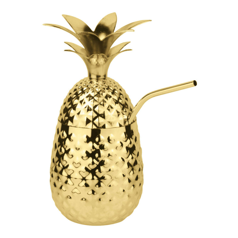 Excellent Houseware beker met rietje Ananas goud 750 ml kopen Excellent Houseware beker met rietje Ananas goud 750 ml kopen