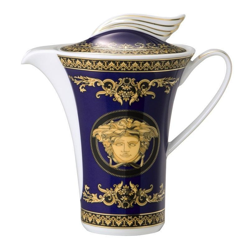 Versace Rosenthal メデューサブルー　花瓶 ヴェルサーチとRosenthalメデューサ ブルーの花瓶、高さ 34 cm。