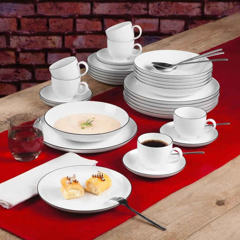 Plato Cuadrado Para Pan Seltmann Weiden Lido Black Line - 17.5 X 17.5 Cm, Porcelana Blanca Y Negra, Diseño Elegante