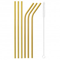 Sambonet Mix & Play - Edelstahl / PVD Gold Trinkhalm Set 6-tlg. mit Reinigungsbürste