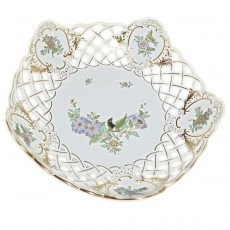Meissen Neuer Ausschnitt - Indische Fels- Blumen- und Vogelmalerei 125 bunt mit Goldrand Schale mit Durchbruch 19 cm