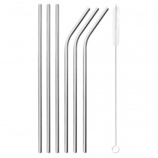 Sambonet Mix & Play - Edelstahl / PVD Silber Trinkhalm Set 6-tlg. mit Reinigungsbürste