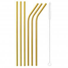 Sambonet Mix & Play - Edelstahl / PVD Gold Trinkhalm Set 6-tlg. mit Reinigungsbürste