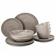 Rosenthal Junto Pearl Grey - Porzellan Kombi Set 16-tlg. 4 Personen mit Müslischale