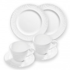 Gmundner Keramik Weißgeflammt Frühstück Gourmet für 2 Personen Set 6-tlg.