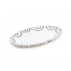 Gmundner Keramik Graugeflammt Platte oval mit Fahne Gourmet 21x14x2,1 cm