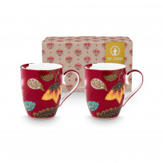 Pip Studio Blooming Tales Dark Red Becher mit Henkel Set 2-tlg.