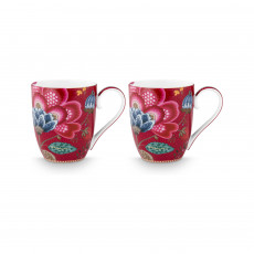 Pip Studio Blooming Tales Dark Red Becher mit Henkel Set XL 2-tlg.