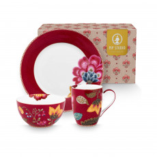 Pip Studio Blooming Tales Dark Red Frühstücksset 3-tlg.