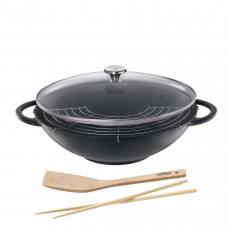 Küchenprofi Wok mit Glasdeckel und Zubehör Provence Schwarz d: 36 cm / h: 9,5 cm