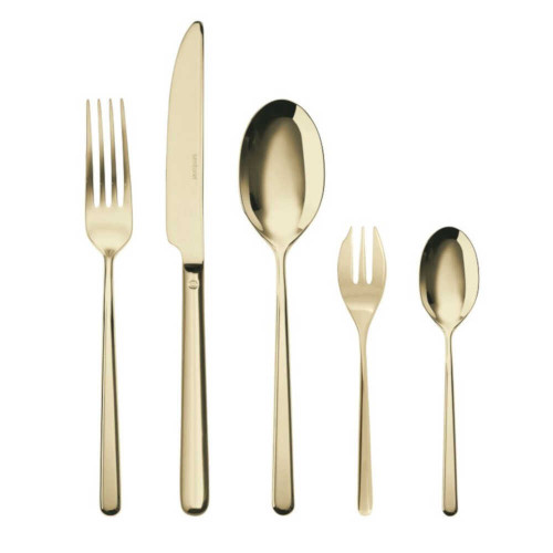 Sambonet Linear - Edelstahl / PVD Champagner 30 részes evőeszközkészlet. Teljes nyele / Monoblokk
