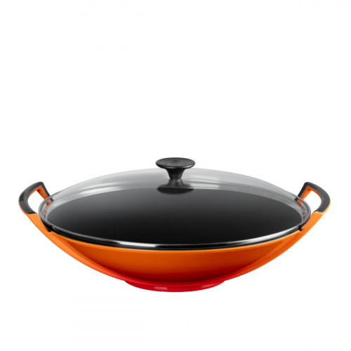 Le Creuset Woks Wok üvegfedővel sütőpiros 36 cm