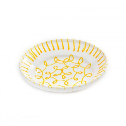 Gmundner Keramik Gelbgeflammt Rizstál nélkül fogantyú d: 32 cm / h: 7,4 cm