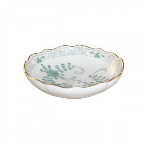 Meissen Neuer Ausschnitt - Indische Malerei 2 mit Kante grün Goldpunkte mit Goldrand Tálka 8 cm