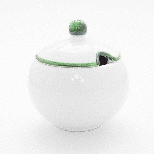Gmundner Keramik Grüner Rand Sima cukortartó kivágással d: 10 cm / h: 11 cm