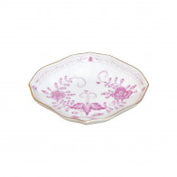 Meissen Neuer Ausschnitt - Indische Malerei 2 mit Kante purpur Goldpunkte mit Goldrand Tálka 10 cm