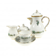 Meissen Neuer Ausschnitt - Reicher Drache grün goldschattiert mit Goldrand Servizio espresso per 6 persone 15 pezzi