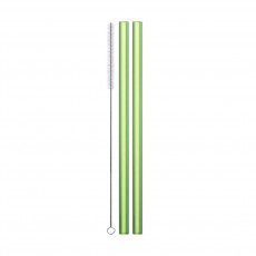 Eisch Gentleman Set di 2 cannucce in vetro verde con spazzola per la pulizia - in scatola regalo l: 20 cm / d: 9 mm