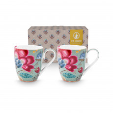 Pip Studio Blooming Tales Blue Becher mit Henkel XL Set 2-tlg. 0,45 L
