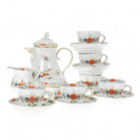 Meissen Neuer Ausschnitt - Indische Blumenmalerei zweiteilig bunt Kupferfarben mit Goldrand 6인용 에스프레소 세트, 15개 구성