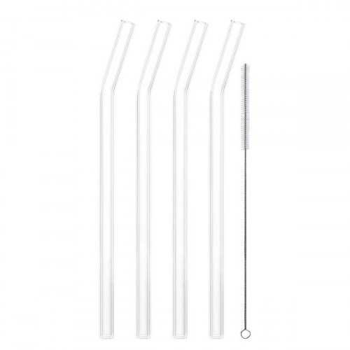 Eisch Gentleman Trinkrietje geknikt glas set van 4 stuks met reinigingsborstel - in geschenkverpakking l: 22,5 cm / d: 9 mm