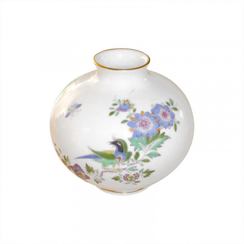 Meissen Neuer Ausschnitt - Indische Fels- Blumen- und Vogelmalerei 125 bunt mit Goldrand Vase 10,5 cm