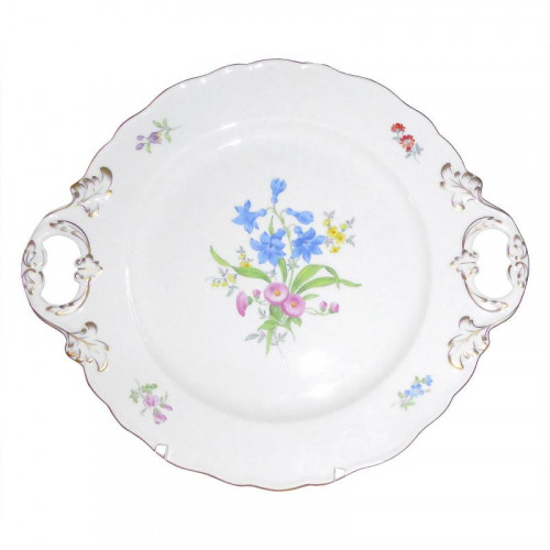 Meissen Neuer Ausschnitt - Blume 3 mitte bunt met gouden rand Plaat met 2 handvatten 30 cm