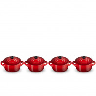Le Creuset Poterie Kochen & Backen Mini Cocottes Set Kersenrood 4-delig