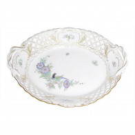 Meissen Neuer Ausschnitt - Indische Fels- Blumen- und Vogelmalerei 125 bunt met gouden rand Korf met doorbraak 27 cm