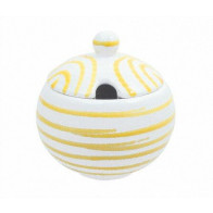 Gmundner Keramiek Gelbgeflammt Suikerpot glad met uitsparing d: 10 cm / h: 11 cm