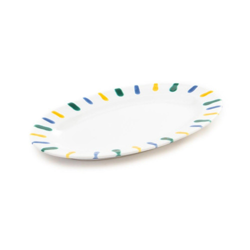 Gmundner Keramik Buntgeflammt Oval tallerken med flagg Gourmet 21x14x2,1 cm