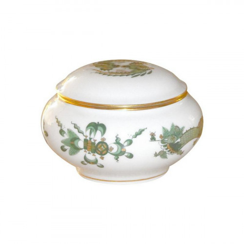 Meissen Neuer Ausschnitt - Reicher Drache grün goldschattiert mit Goldrand Boks h: 5,5 cm / d: 8 cm