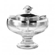 Robbe & Berking Tafelgeräte 925 Sterling Silber Kaviarskål av krystallglass med sølvlokk og sølvbeslag d: 17 cm