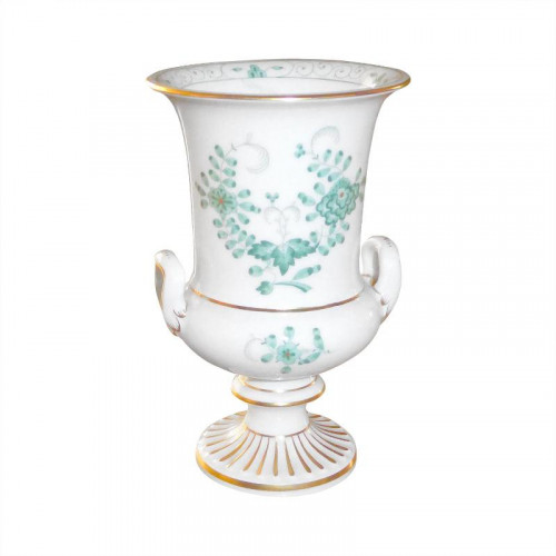 Meissen Neuer Ausschnitt - Indische Malerei 2 mit Kante grün Goldpunkte mit Goldrand Vase / Pokal 13 cm