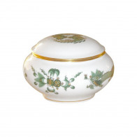 Meissen Neuer Ausschnitt - Reicher Drache grün goldschattiert mit Goldrand Puszka h: 5,5 cm / d: 8 cm